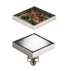 Сифон квадратен Magdrain Art Glass Duo WC05G50-NL, 100x100mm, месинг/никел, 28l/min