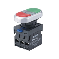 Двоен бутон пуск/стоп със зелена индикация Chint NP8-11SD, 6-36V, 1NO+1NC