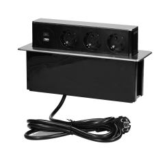 Мебелна кутия Orno Pop-Up, контакти 3х шуко, 2х USB A+C, кабел 2m, инокс