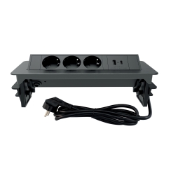 Мебелна кутия Commel Pop-Up, контакти 3х шуко, 2x USB A+C, кабел 2m, черна