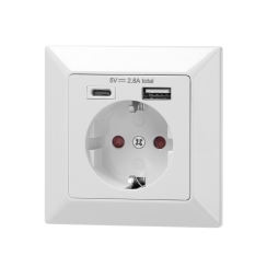 Контакт шуко Orno с USB A+C и защита, 14W, бял