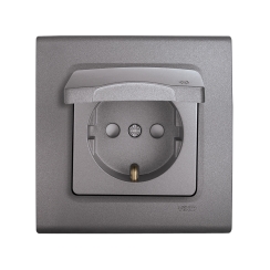 Единичен контакт шуко с капак Viko Linnera Life, гранитено сиво