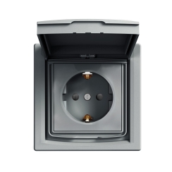 Контакт шуко с капак и защита Schneider Asfora, стомана, IP44