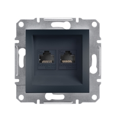 Механизъм компютърна розетка RJ45 2xCAT5e Schneider Asfora, тъмно сиво/антрацит