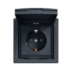 Контакт шуко с капак и защита Schneider Asfora, тъмно сив/антрацит, IP44