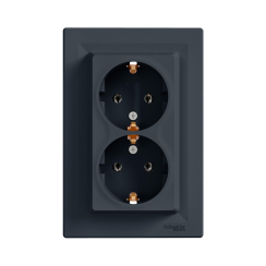 Двоен контакт шуко Schneider Asfora, тъмно сив/антрацит