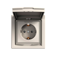 Контакт шуко с капак и защита Schneider Asfora, бежов/крем, IP44