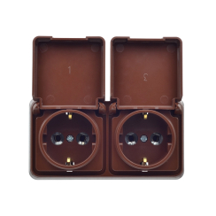 Двоен контакт шуко с капак Gunsan Fantasy Misya за открит монтаж, орех