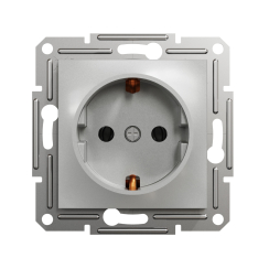 Единичен контакт шуко Schneider Asfora, сив/алуминий