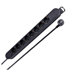 Разклонител Мелоплам, 8 гнезда, кабел 1.5m, детс. защита, черен