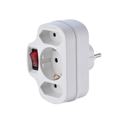 Адаптер за контакт Мелоплам, 1x шуко + 2x евро, с ключ, бял