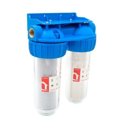 Филтър за вода 1″, двоен, комплект с пълнители от активен въглен + мрежест
