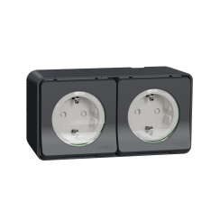 Двоен шуко контакт Schneider Mureva Styl, детс. защита, черен