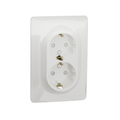 Двоен контакт шуко Schneider New Unica, детс. защита, бял