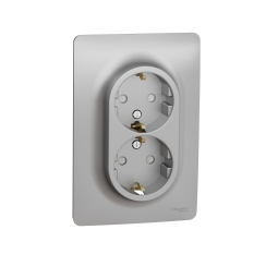 Двоен контакт шуко New Unica, детс. защита, сив/алуминий